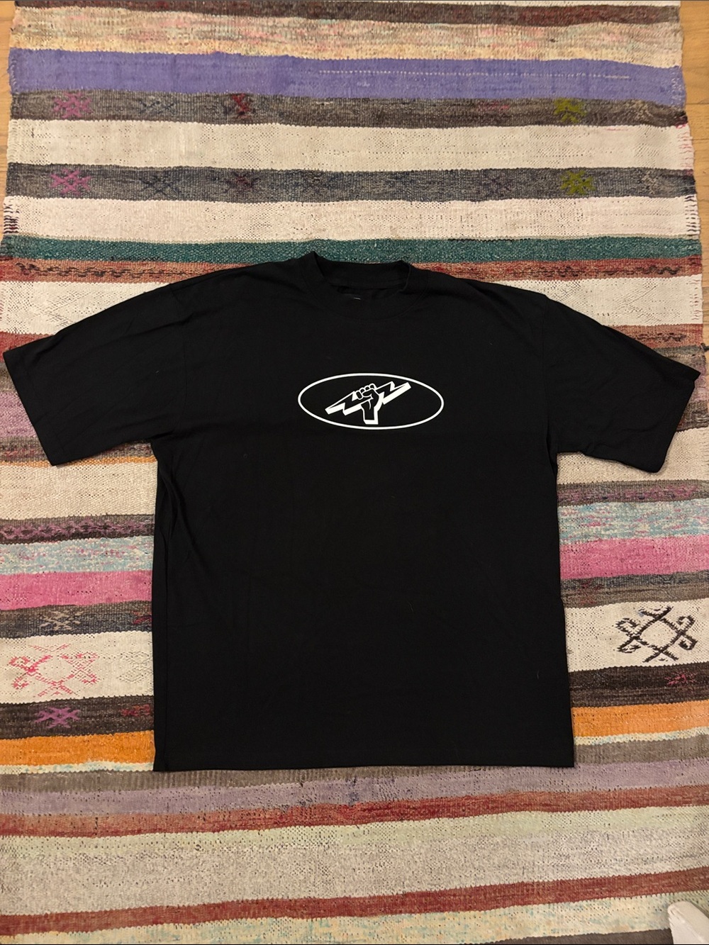 Black Short-Sleeve Tee with White Lightning Bolt Graphic